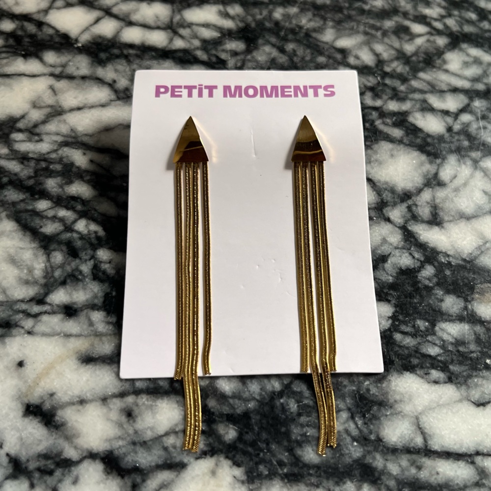 NEW Petite Moments Chandelier Post Earrings Gold Triangle Base with Long Chains